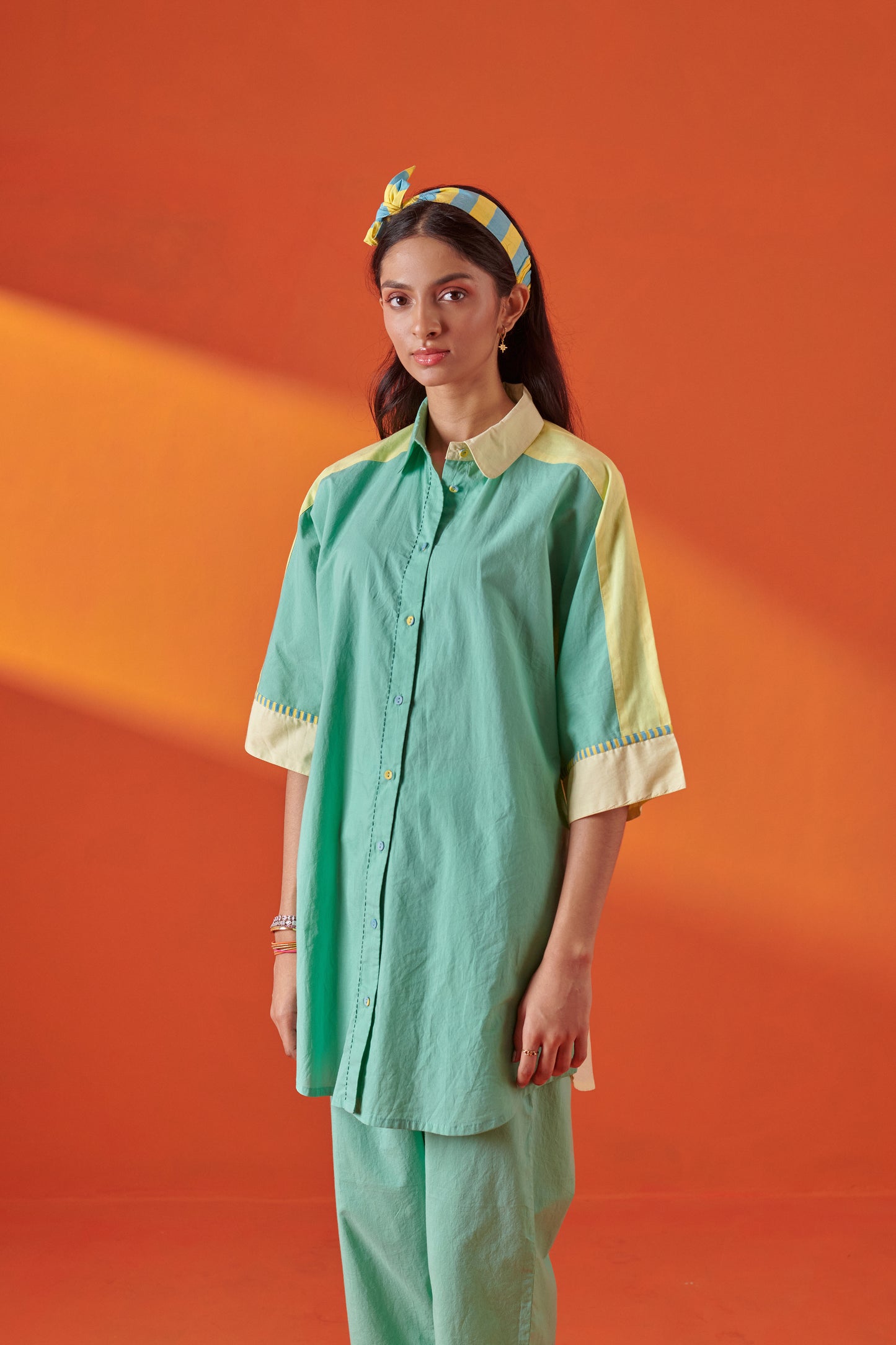Arlo Color Blocked Drop Shoulder Long Shirt