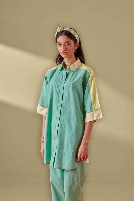 Arlo Color Blocked Drop Shoulder Long Shirt