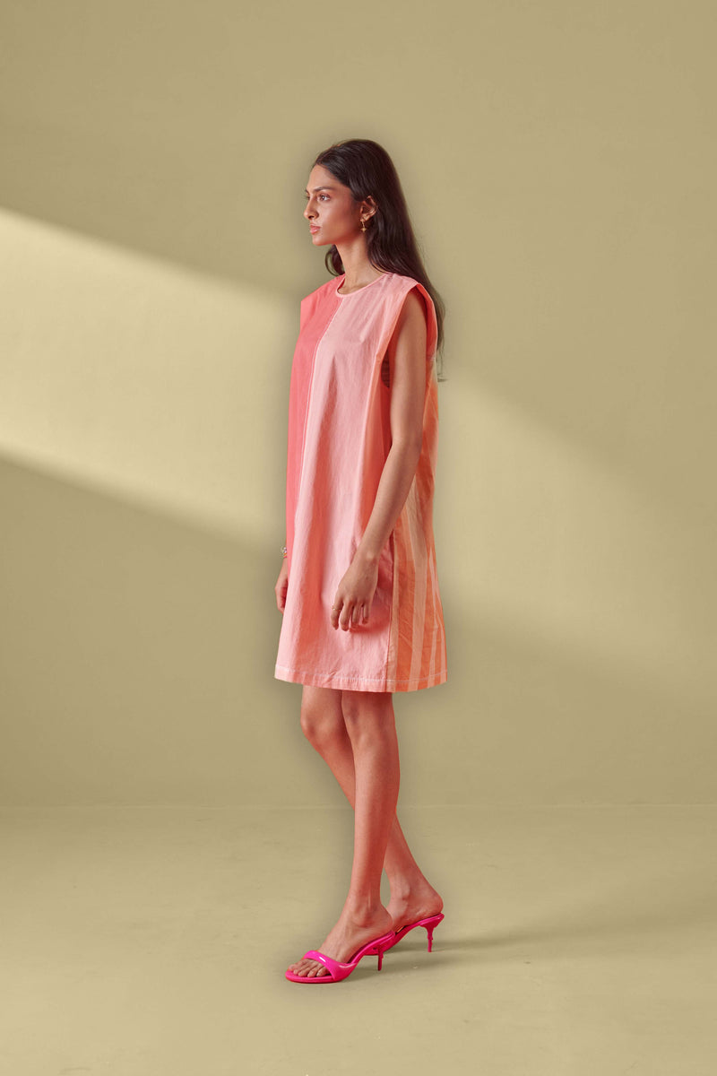 Miami Pink Peach Color Blocked Short Dress