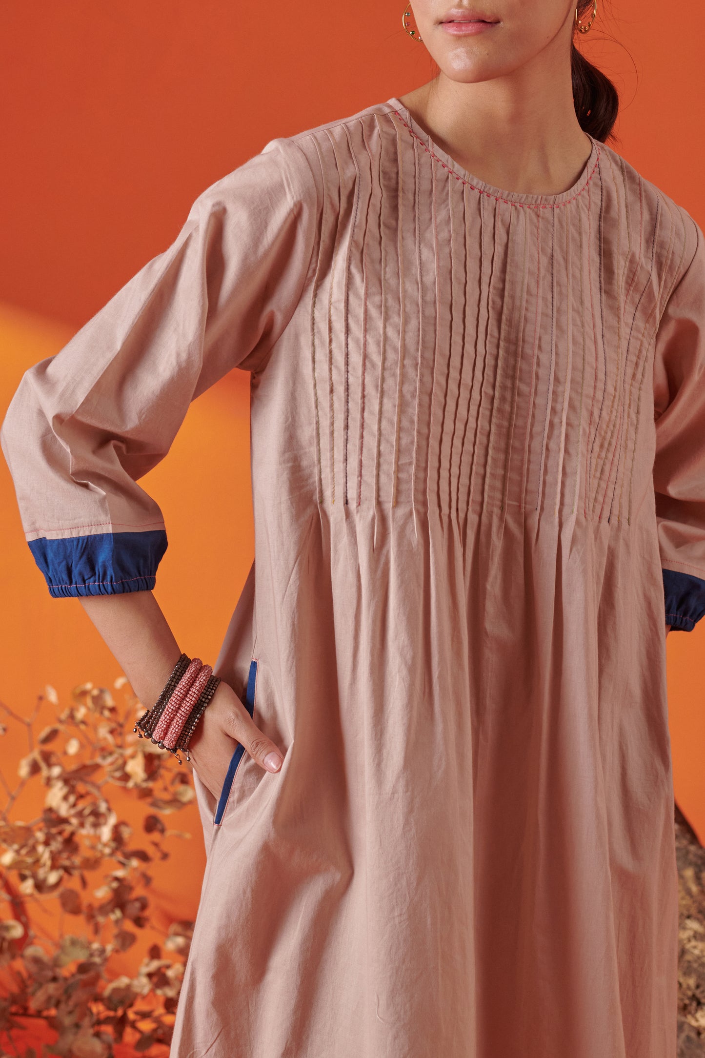 Eclat Beige Pintuck Dress