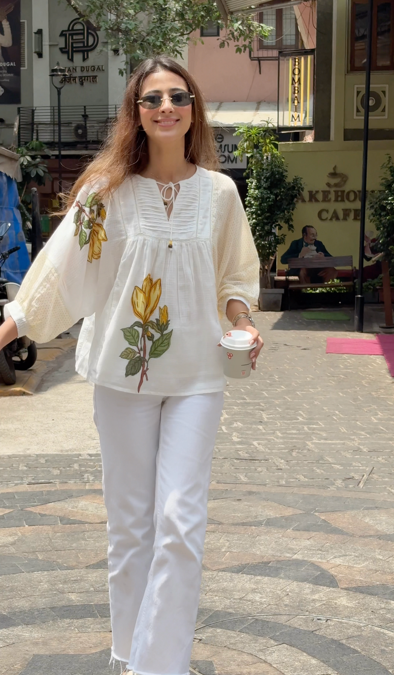 Aurelia Ivory Drop Shoulder Top