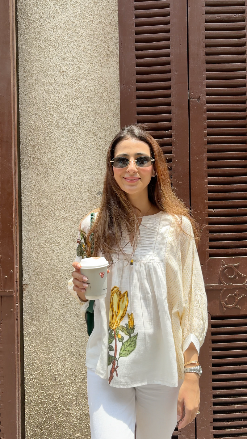 Aurelia Ivory Drop Shoulder Top
