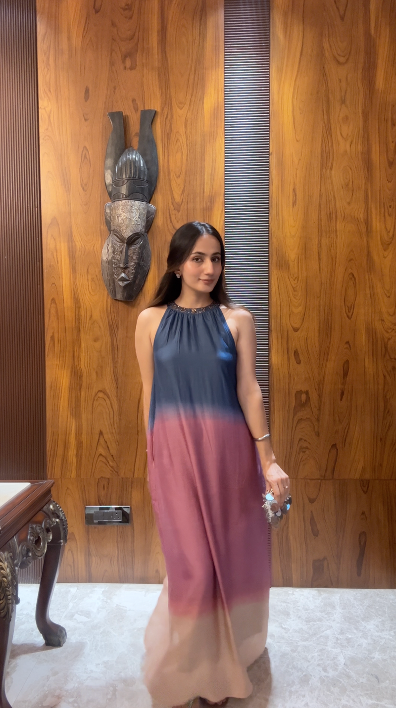 Lara Blue Rose Ombre Halter Dress
