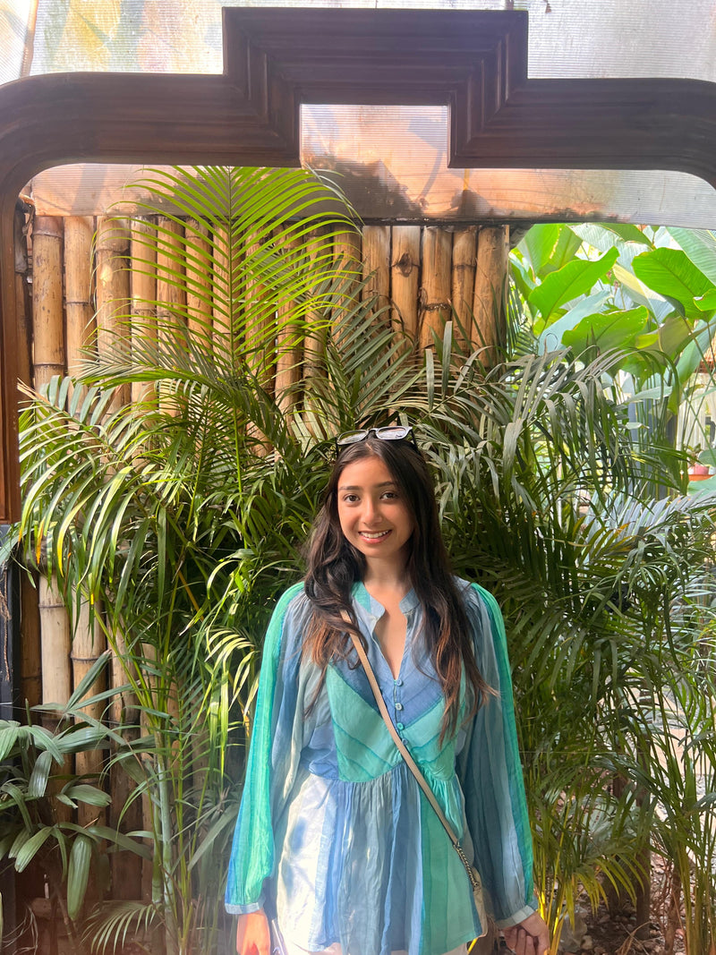 Cosmos Aqua Blue Batwing Top