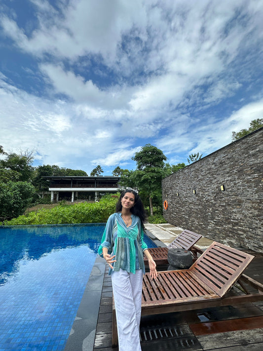 Cosmos Aqua Blue Batwing Top