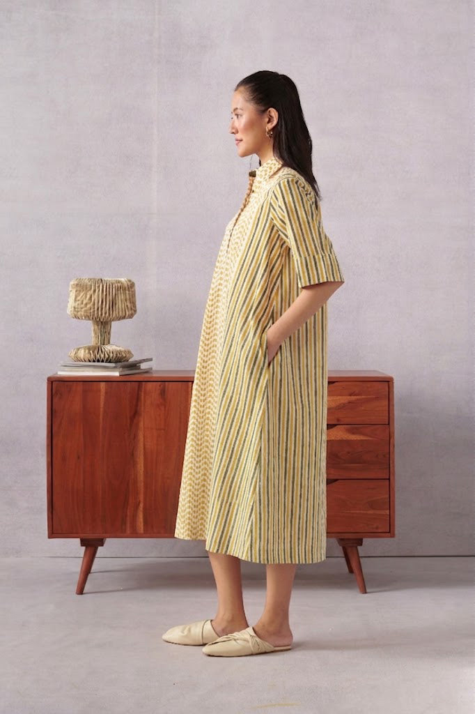 Raavi Ochre Striped Midi Dress
